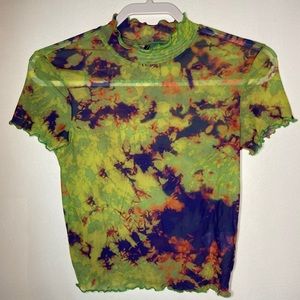 Green Tie Dye Mesh Crop Top